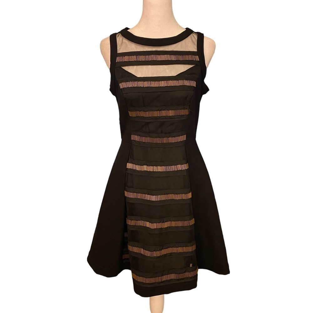 Anthro Plenty Tracy Reese Fit Flare Beaded Black Sheer panel Sleeveless Dress 4